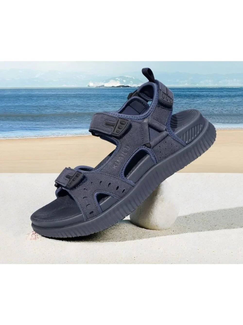 Men's Dark Blue Arch Support Thick Cushion Recovery Athletic Hiking Sandal Shoes